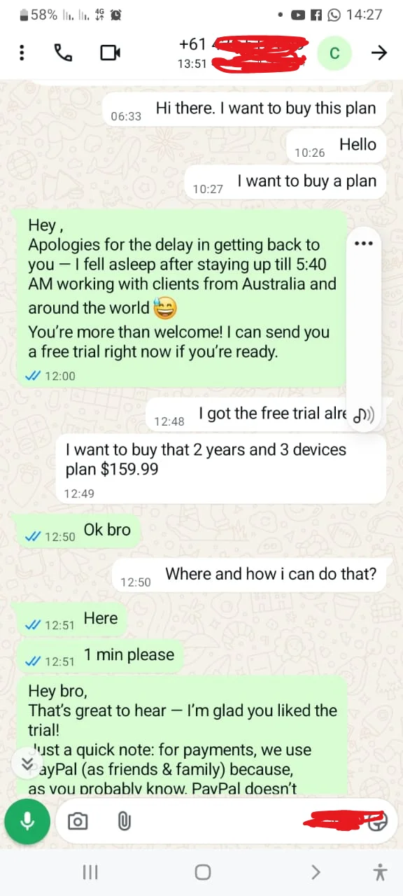 User receives free test link instantly via WhatsApp - ViewMesa